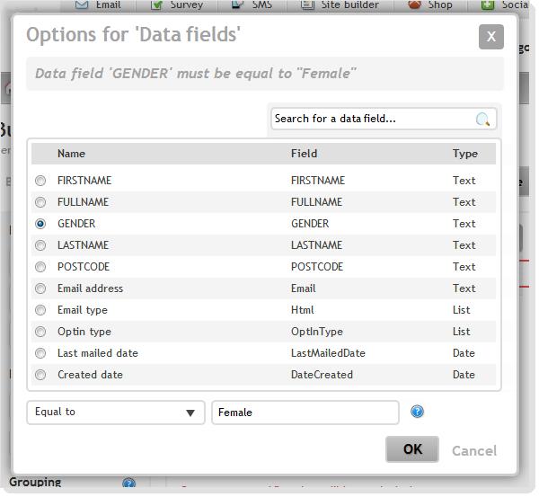 Options for data fields