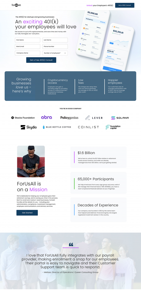 For Us All: Landing Page