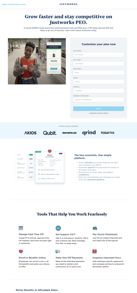 Justworks: Landing Page